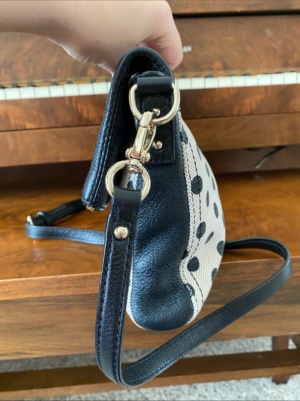 kate spade Black Leather & Cream Polka Dot Crossbody - Picture 6 of 15